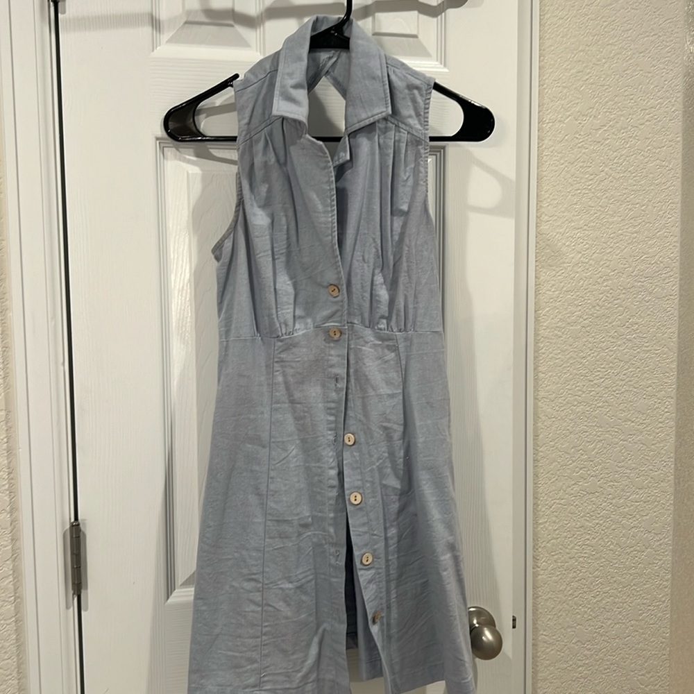 Blue button down linen dress